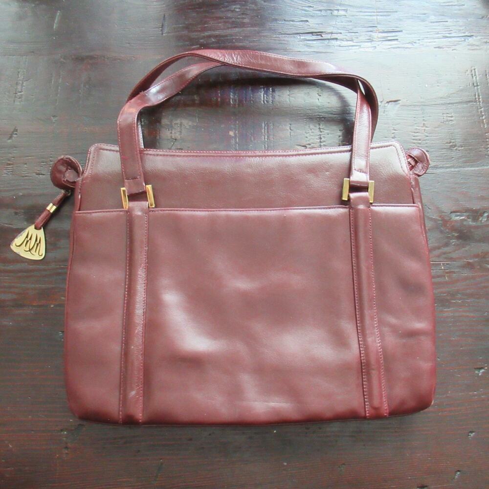Vtg Morris Moskowitz Satchel Handbag Women M Brown Leather 2 Compartments Bag